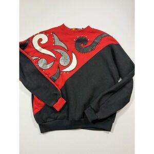 Vintage Xtravaganza Red Black Sweatshirt 80s 90s Abstract Applique Embellished S